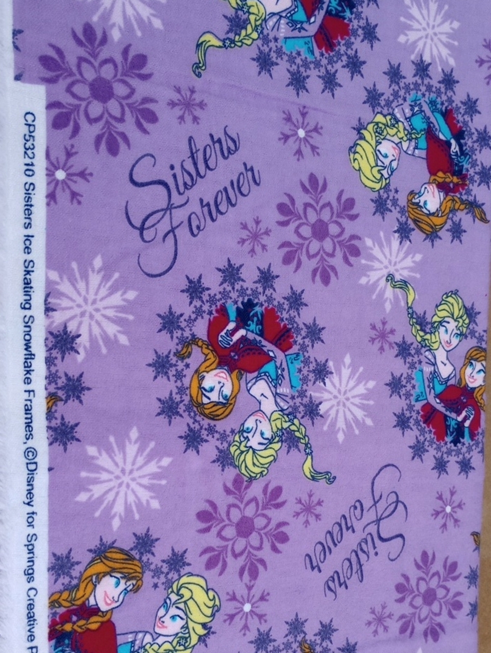 Disney Frozen Sisters Ice Skating Snowflake Frames 2014 Flannel Fabric 1 Yd 6 In